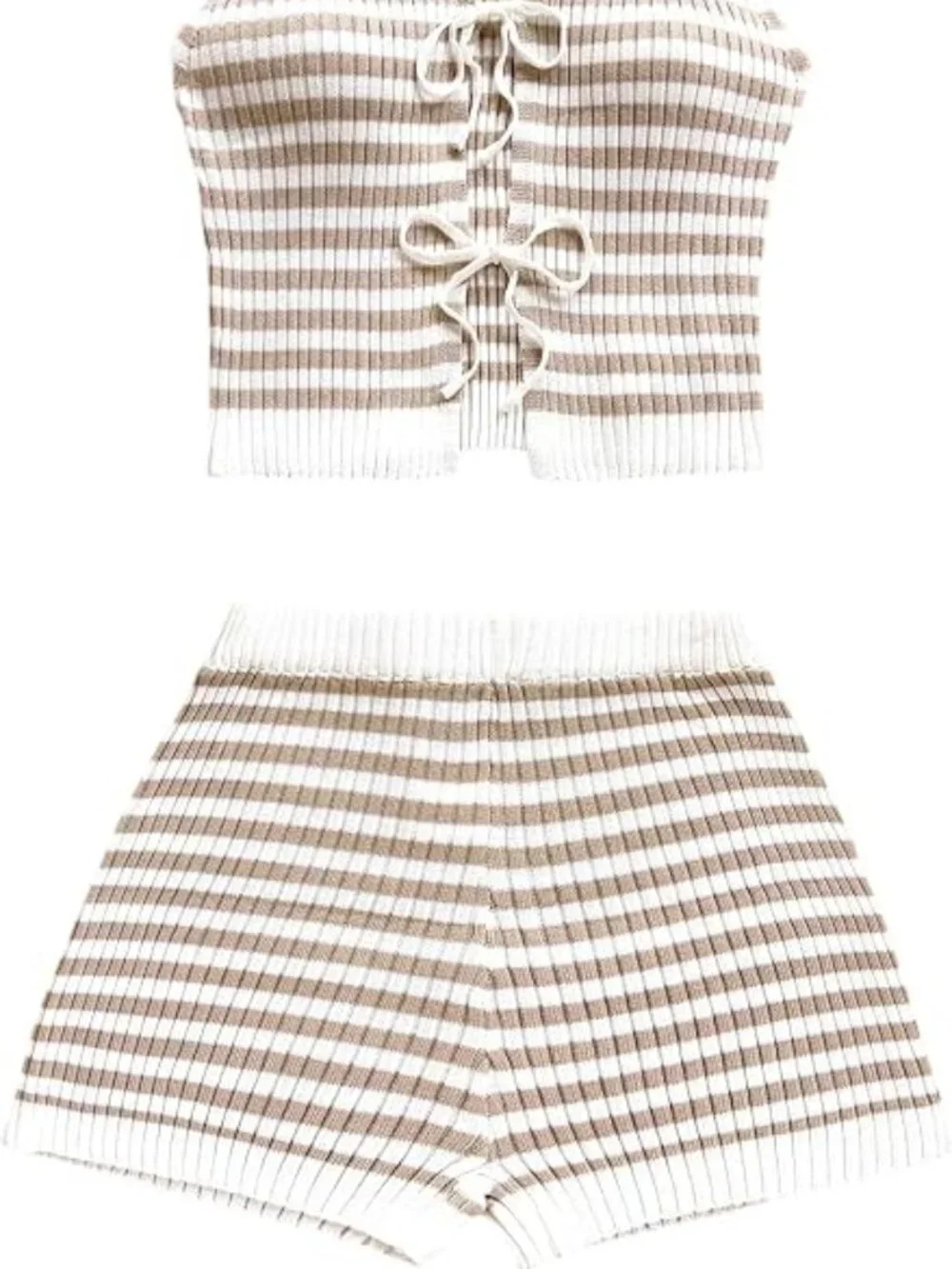 SOLY HUX Women's Striped Two Piece Short Set Tie Front Tank Top and Shorts Knit